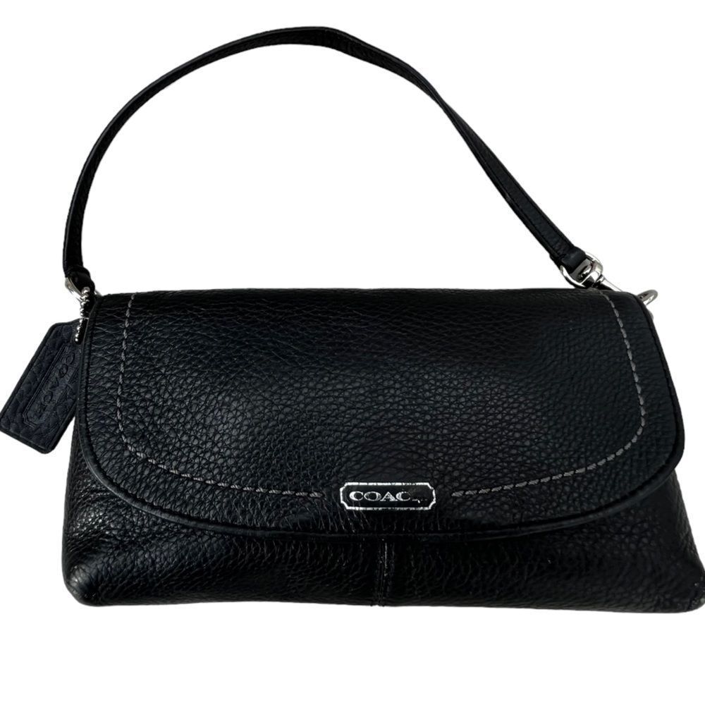 Large Coach Wristlet Black Pebbled Leather